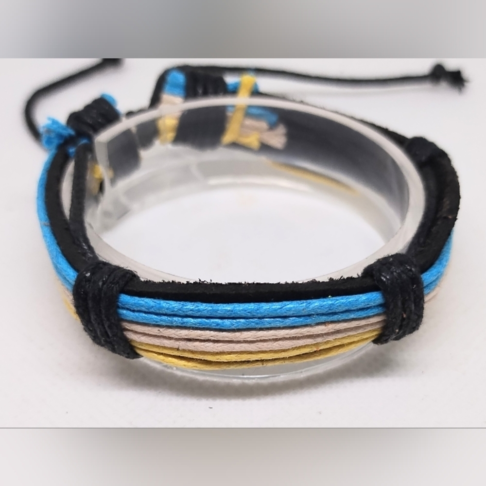 Men's Bracelet Leather Layered‎ Black New f35